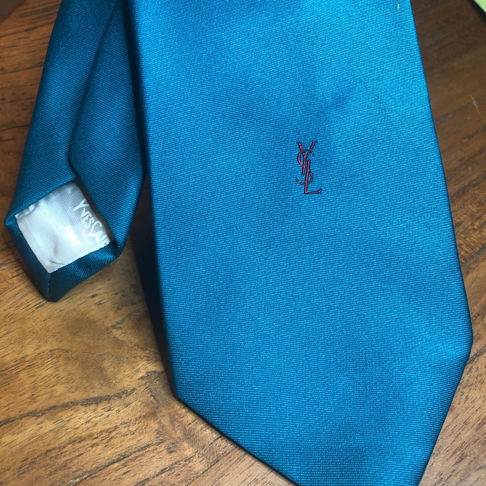 YSL tie electric blue, red Logo Yves Saint Laurent